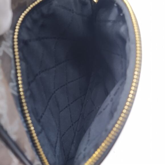 Michael Kors Brown Canvas Leather Trim MK Printed Top Zipper Closure Backpack - Picture 9 of 16